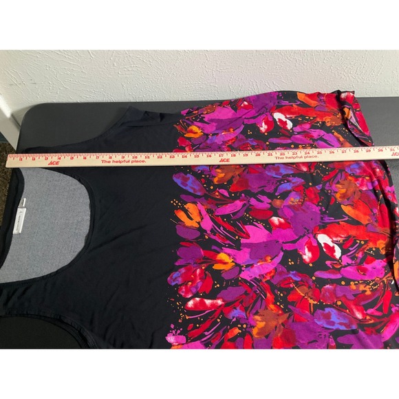 Susan Graver Liquid Knit Tank Top‎ 1X Black Floral Bold Artsy Sleeveless Blouse - Picture 7 of 8